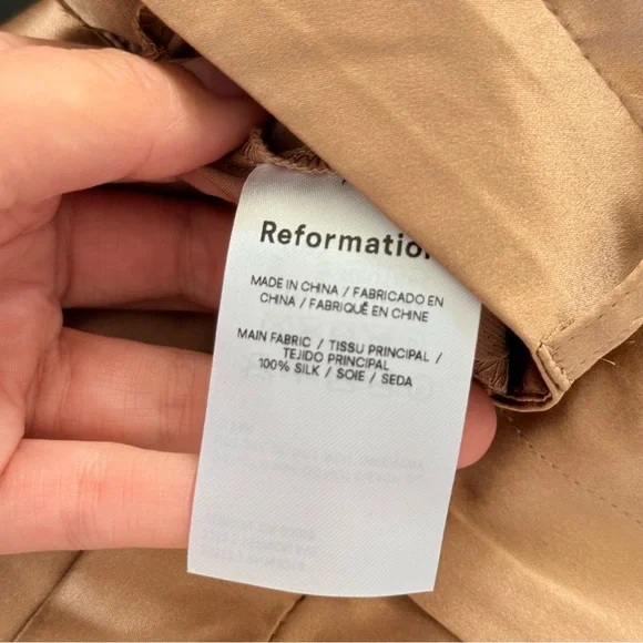 Reformation Willa Trousers Silk Pants Croissant Tan Size 2 - Picture 3 of 4